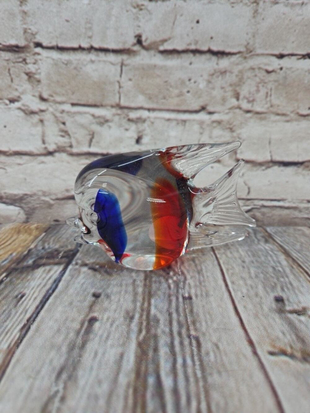 Vintage Murano Style Glass Angelfish Paperweight Hand Blown 4.5” Patricia Faye